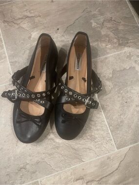 Steve Madden Black Studded Cross-Strap Ballet Flats
